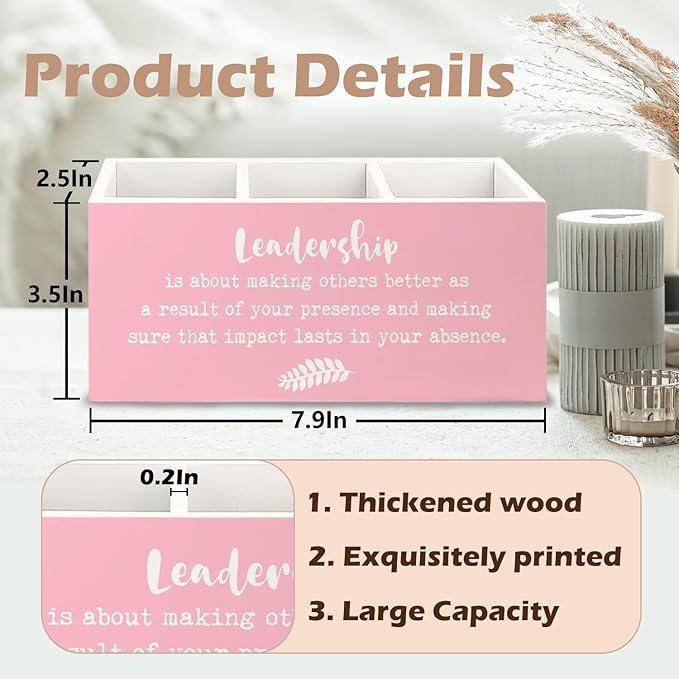 URLLUAE Leadership Gifts Wooden Pen Pencil Holder for Office Desk Accessories, Thank You Appreciation Gifts for Leader Boss Lady Mentor Supervisor, Pink Makeup Brush Toothbrush Holder Organizer