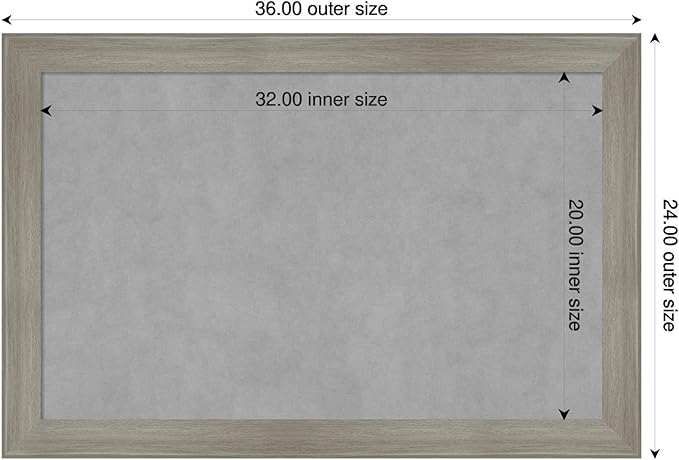 Amanti Art Grey Framed Magnetic Board 24x36 Large Vision Board for use with Magnets, 100% Metal Sheet to Display Items as Office Decor or for Home Organization in mudroom, Kitchen or Kids Room