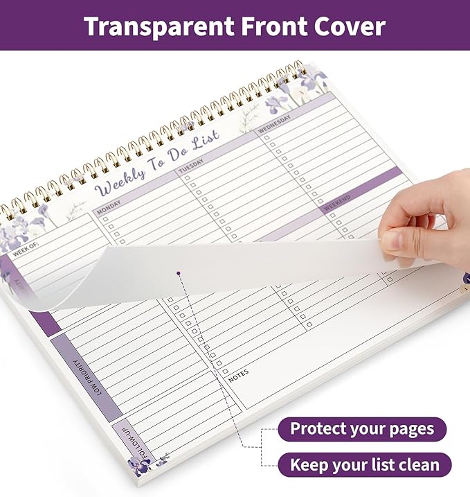 ALKALO 104 Pgs Weekly To Do List Notepad, 52 Duplex-Printed Undated Sheets 100 GSM（8.5"×11") Weekly Desk Planner For Work Home School Office Desk Accessories Supplies & Goal Setting Tasks - Purple Iris