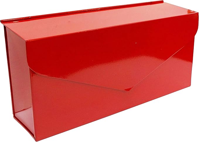 NACH Red Envelope Wall Mount Mailbox, Rust Resistant Metal Mailbox, Red Mailbox Wall Mount, Mailboxes for Outside Wall Mount, Outdoor Mailboxes, Wall Mailbox, 14.1 x 3.5 x 6 Inches, MB-6915RED