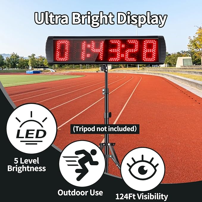 5 Inch 6-Digit LED Race Timer, Running Event Gym Timer for Countdown/Count Up, 12/24 Hour Real Time, Stopwatch with Remote Control, Portable Large Wall Clock（Button）