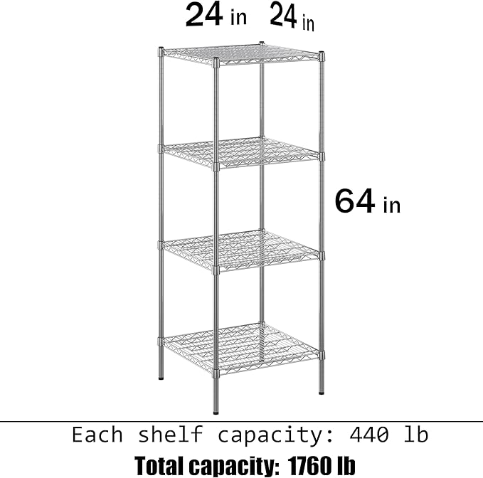 Regal Altair 24" Deep x 24" Wide x 64" Height Wire Shelving Kit | 4-Tier | NSF Commercial Storage Rack Unit