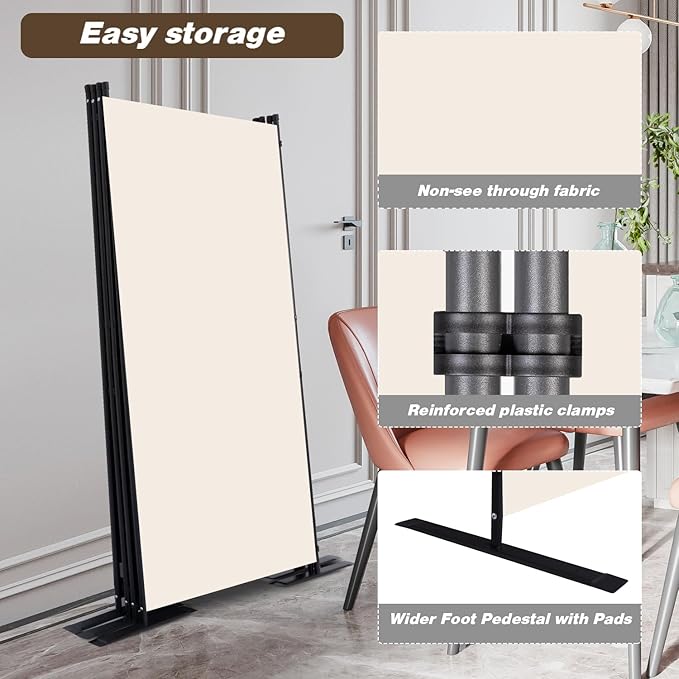 CHOSENM Room Divider, 4 Panel Folding Privacy Screens with Wider Support Feet, 6 Ft Portable Room Partition for Room Separator, 136" W X 71" H, Beige