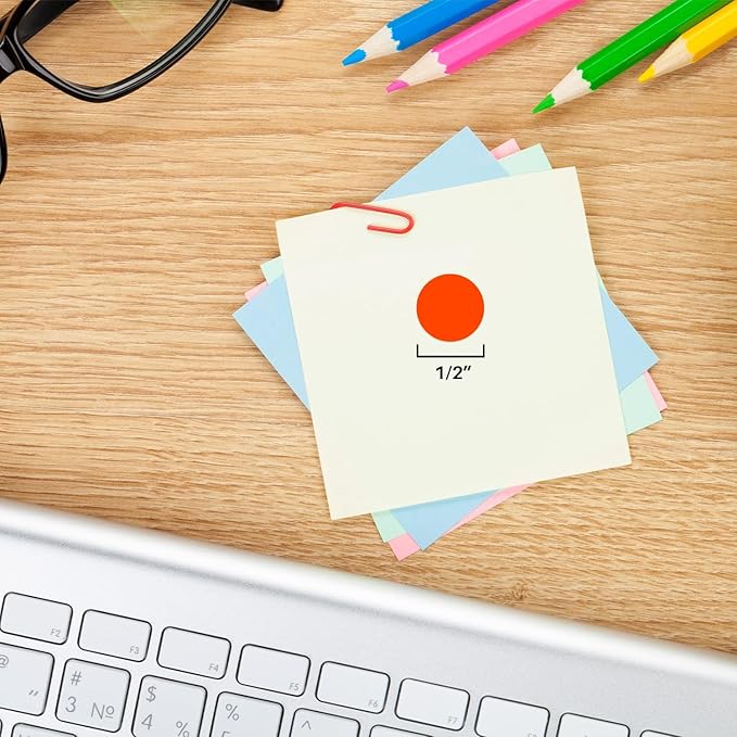 ChromaLabel 0.50 Inch Round Label Removable Color Code Dot Stickers, 1000 Labels per Dispenser Box, Fluorescent Red-Orange