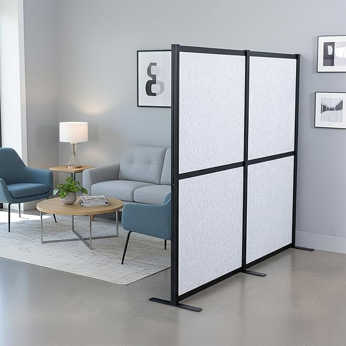 VIVO Modular Wall System, 2 PET Panels, Modern Professional Office Cubicle Dividers, Freestanding Privacy-Screen, 66 inches High, Light Gray, Black Frame, PP-MWS63B