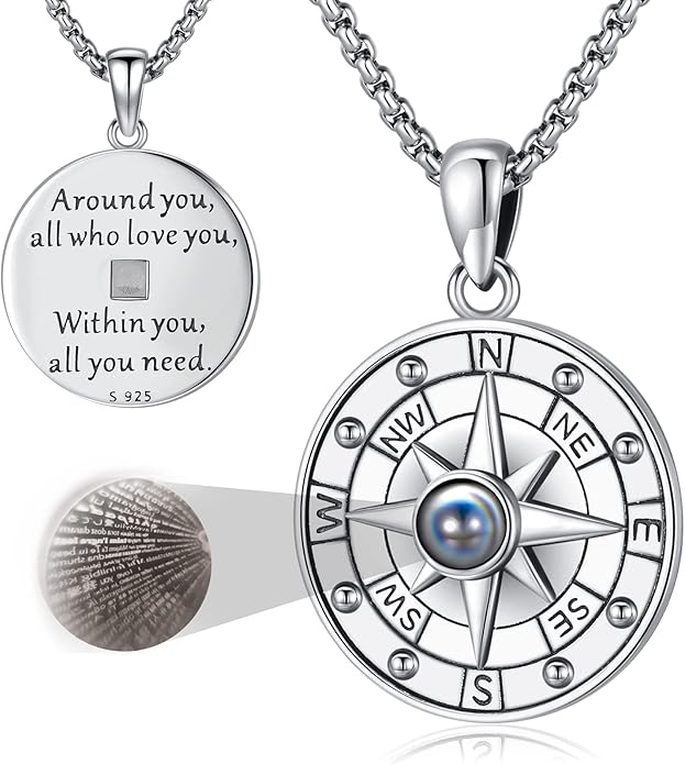 Compass Necklace for Women Men 925 Sterling Silver Pendant Urn Necklaces for Ashes Picture Locket Necklace Anchor Necklace Viking Necklace Crystals CZ Moonstone Abalone Shell Turquoise Compass Jewelry