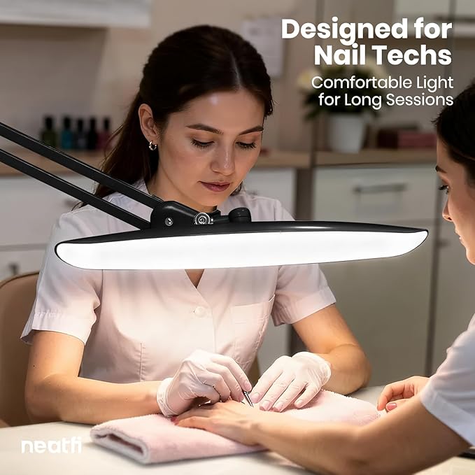 Neatfi XL 2,200 Lumens LED Desk Lamp with Clamp, 24W Bright Architect Task Lamp, 20 Inches Dimmable Computer Light, Adjustable Desk Light for Home, Office, Crafts, Nails & Hobbies (Non-CCT, Black)