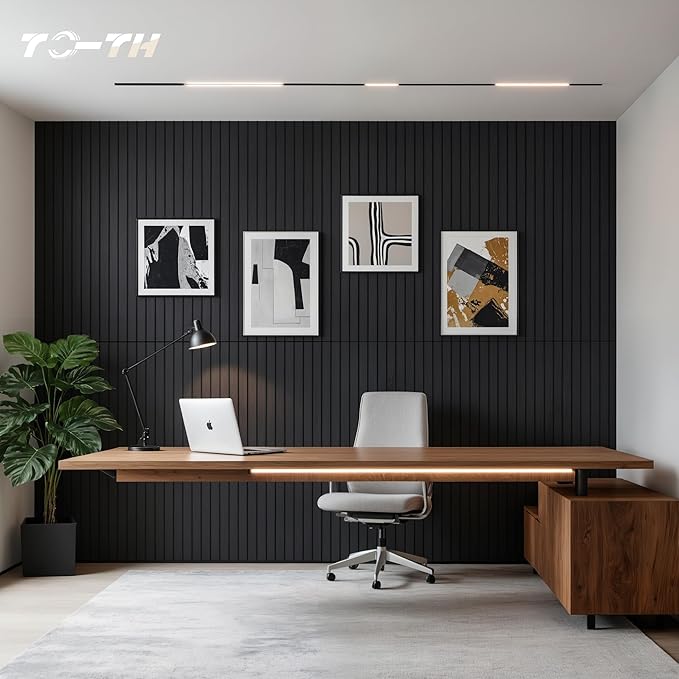 TO-TH Wood-Look Acoustic Wall Panels, 10 Pack 47.2” x 23.6” Sound Panels, Decorative Wood Panels for Wall Sound Dampening Panels for Home, Office, Basement, Smoky with Mitered Edges