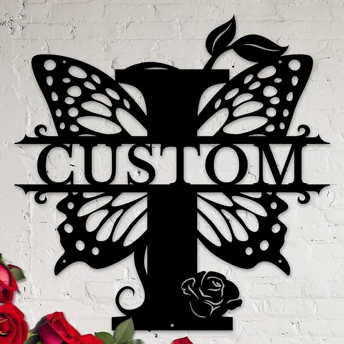 Personalized Custom Letter Name metal Signs,Custom Black Letter Monogram Wall Art Decor,Metal Signs Plaques Outdoor wall Decorative Signage (I)