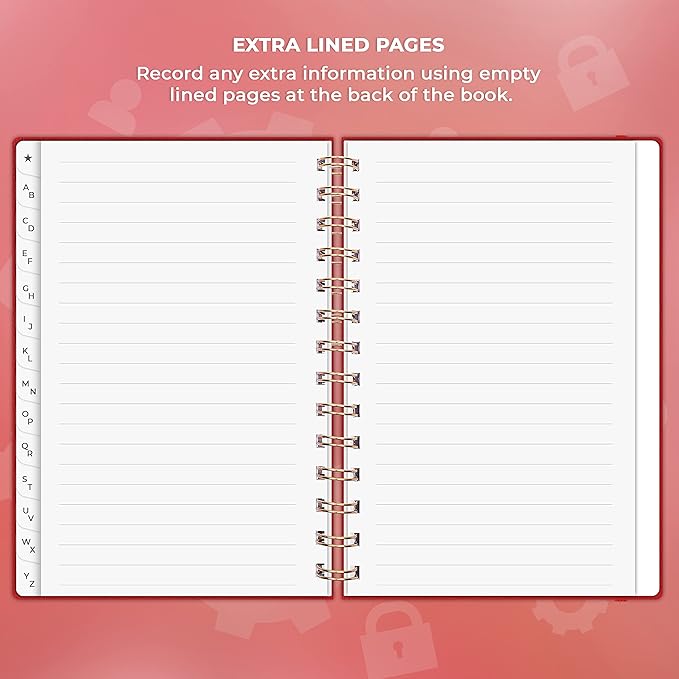 Clever Fox Password Book Spiral – Internet Address & Password Organizer with Laminated Alphabetical Tabs – Password Keeper Journal – Hardcover, Medium Size, 6.1x7.7” (Red)