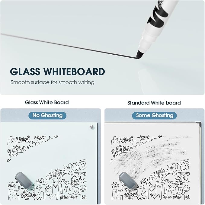 MaxGear Glass Whiteboard, Tempered Magnetic Dry Erase Board 48 x 36 Inch, Frameless Wall Mounted, Office Classroom Conference Room Home Use, Includes Markers, Eraser, Magnets & Mounting Kit