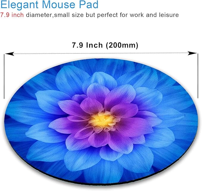 IMAYONDIA Mouse Pad, Blue Watercolor Lotus Flower Round Mouse Pad, Non-Slip Rubber Base Mousepad for Laptop Computer, Personalized Small Mousepad with Designs for Women, 7.9 x 7.9 Inch