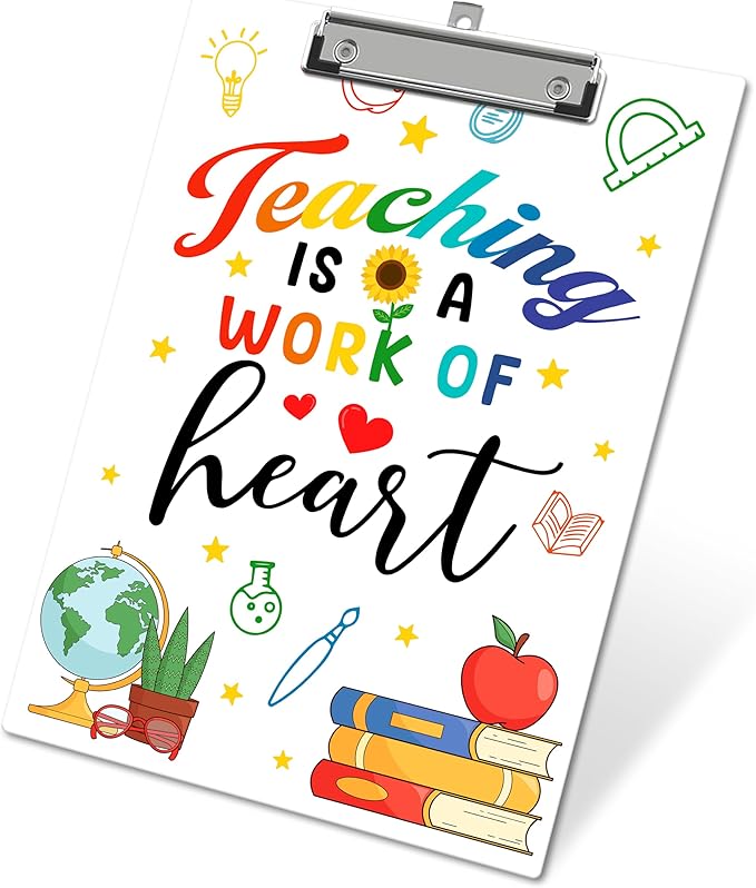 APIILVPQ Teacher Clipboard, Cute Clipboards with Low Profile Clip for Office School Use, Teacher's Day Birthday Gifts Wooden Clip Boards for Writing Reading - C05