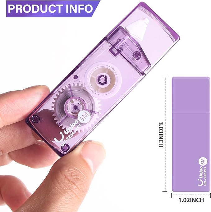 Unjoo White Correction Tape, Easy To Use Cute Applicator for Instant Corrections, For school, Office Workers (Gradient Purple, 5M/196" x 0.2",12pack)