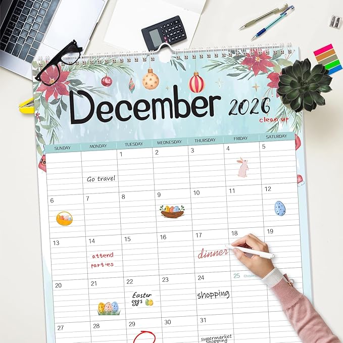 GuassLee Extra Large Wall Calendar 2026,36"x 24" Vertical Jumbo Hanging Wall Planner, 24-Month Aesthetic Large Calendar Jan. 2026 to Dec. 2027 with Thick Paper Watercolor Design for Easy Organizing