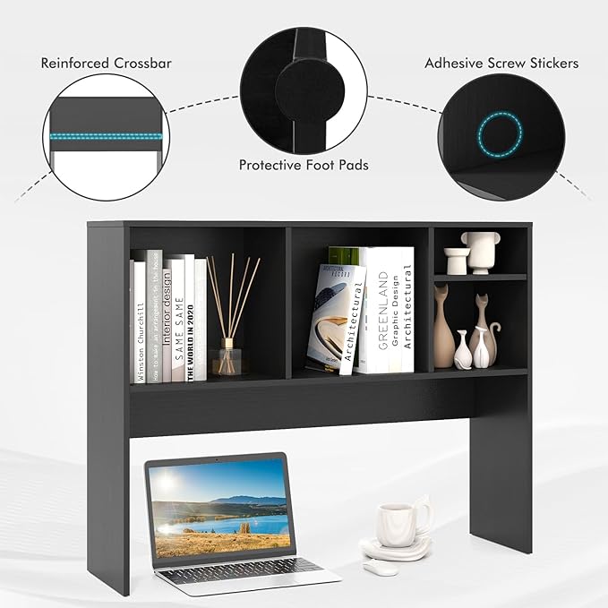 Tangkula Desktop Bookshelf, Countertop Storage Hutch with 4 Shelves for Computer Desk, Desktop 2-Tier Display Rack, Multipurpose Wood Desk Hutch Storage Organizer for Dorm Office Home (Black)