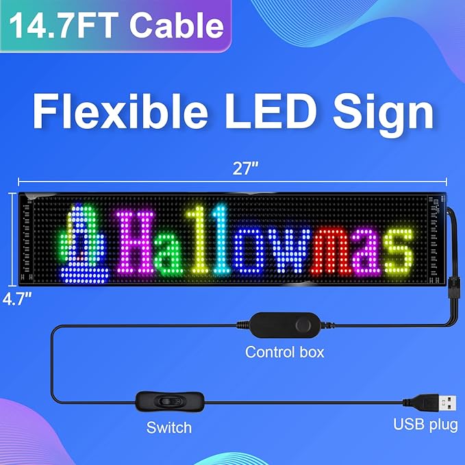 Programmable LED Sign,Scrolling Flexible Advertising Digital Signs,LED Car Sign,Control by Bluetooth APP Control,DIY Design Text, Patterns, Animations