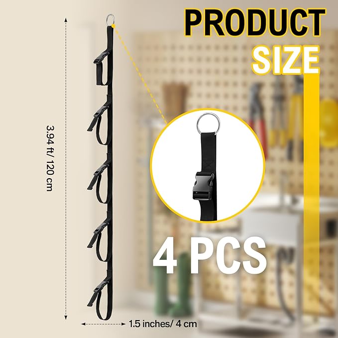 Wowangce 4 Pcs Extension Cord Organizers and Storage Garage Extension Cord Holder with 5 Slots Organizer Black Cord Organizer Straps for Vertical Space Cable Hose Rope String Lights