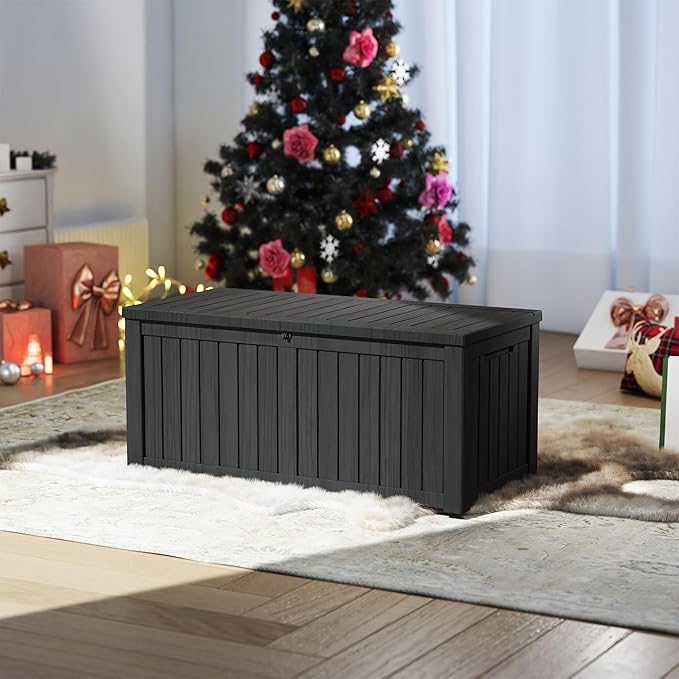 Yardgrace 150 Gallon Resin Deck Box, Waterproof Outdoor Storage Box, Lockable for Patio Furniture, Garden Tools, Pool Accessories, UV-Resistant for All Weather Use, Black