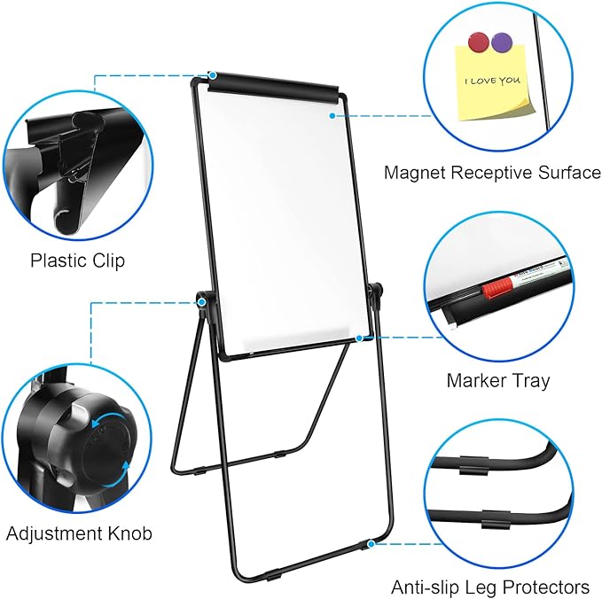 White Board Easel Office Portable Dry Erase Boards with Stand, Flipchart Easel Height Adjustable 36x24 inches, Perfect for Classroom, Preschool, Homeschool, Restaurant and Presentation (Black)