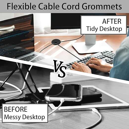 2-3/8 Inch(60mm) Desk Grommet,13 Pieces Wire Grommet, Desk Hole Cover for Cables with Hole Saw,Plastic Cable Cord Wire Hole Cover for Desk, Table,Cabinet,Countertop and Other Furniture(Black)