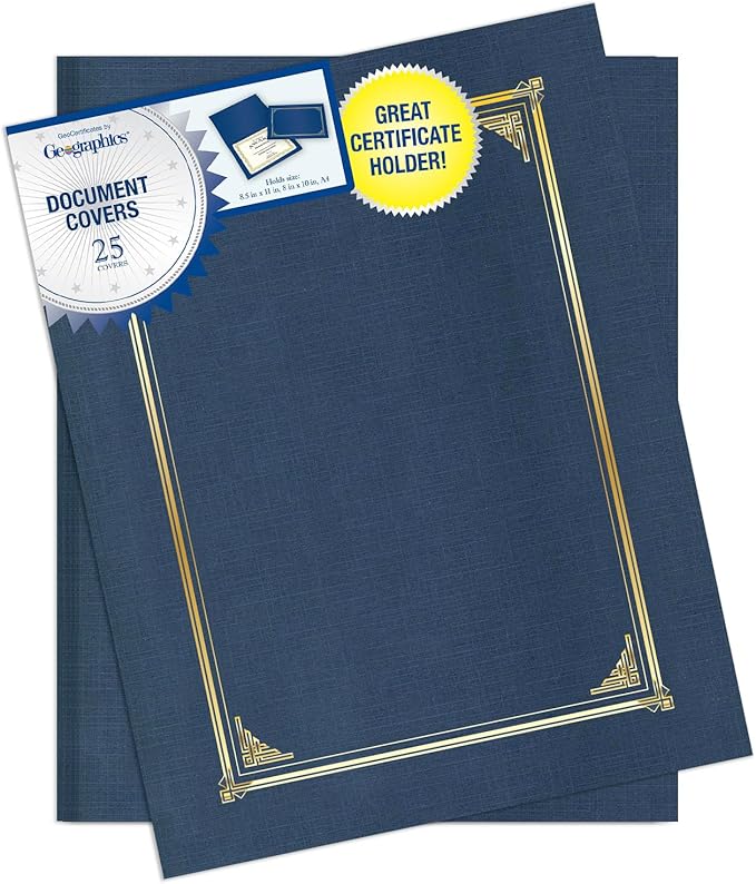Geographics Classic Linen Document Covers, 12.5” x 9.75”, Navy Blue (25 Pack)