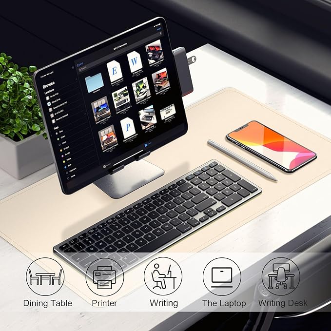 Leather Desk Pad Protector, 47.2'' x 23.6'', Suede Base Sewing Desk Blotter, Non-Slip Office Mat, Waterproof Writing Pad for Office and Home - Beige