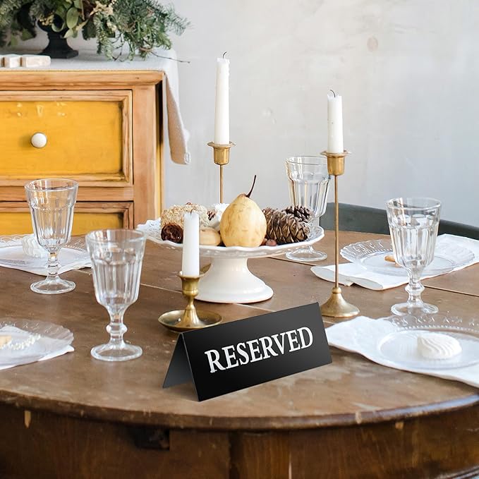 6 Pieces Table Top Reserved Sign Table Signs Reserved Seating Signs Double Sided Table Tent Sign for Wedding Restaurant Family Ceremony Events (White Words Black Background,7.8 x 2.75 Inches)