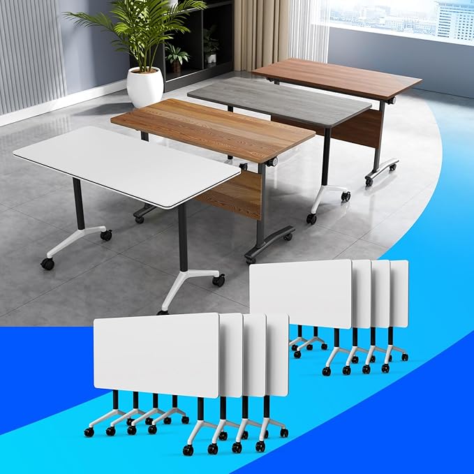 Conference Table Flip Top Mobile Conference Room Tables,Folding Conference Table with Wheels,Large Meeting Training Seminar Table Saving Space for Office Classroom(8A,55.1'')