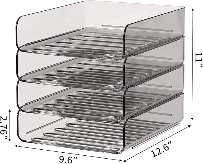 FANXIYQ Clear Paper Organizer - Brown Acrylic Stackable Paper Tray for Desk, 4-Tier Letter Tray Organizer with Smooth Edges and Rounded Corners