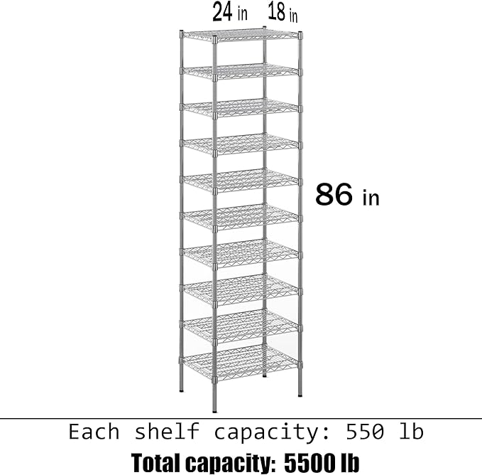 Regal Altair 18" Deep x 24" Wide x 86" Height Wire Shelving Kit | 10-Tier | NSF Commercial Storage Rack Unit