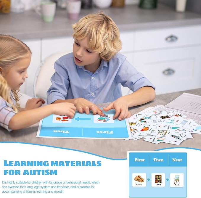 Ireer 1 Set First Then Visual Schedule for Kids 66 Communication Cards Autism Learning Materials for Special Education Classroom or at Home Kids Activity