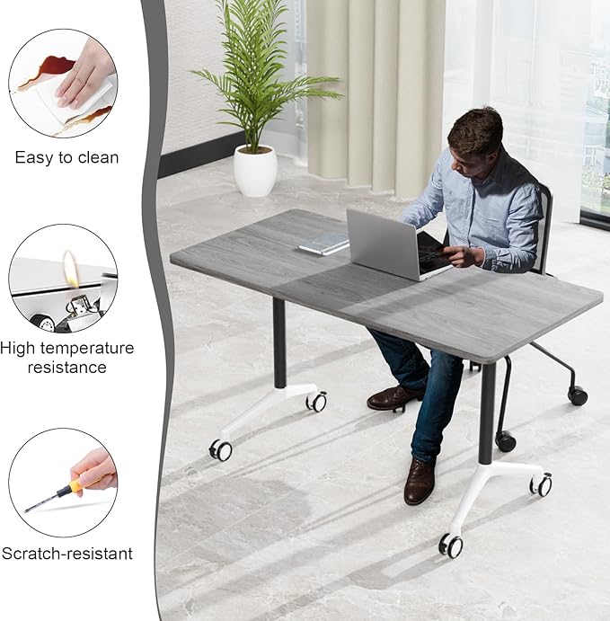 JEHUJD Conference Table,55.1''Folding Conference Room Table for 4-12 People,Mobile Flip Top MeetingTraining Table with Different Coulor and Styles for Offices, Classrooms,Meeting Room (8, 70.8''F)