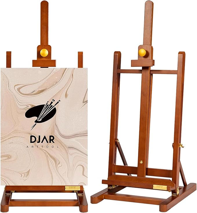 DJAR H- Frame Tabletop Painting Easel, Adjustable Solid Beech Wood Desktop Art Easel, Hold Canvas Up to 27.5", Assembly-Free Art Stand for Artist, Student, Walnut