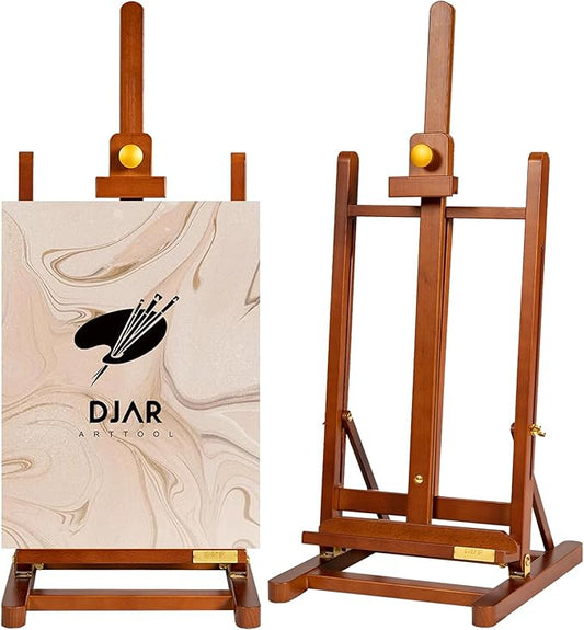 DJAR H- Frame Tabletop Painting Easel, Adjustable Solid Beech Wood Desktop Art Easel, Hold Canvas Up to 27.5", Assembly-Free Art Stand for Artist, Student, Walnut