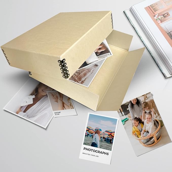 Lineco, 9x12 Tan Color Museum Archival Storage Box, Drop Front Design. Acid-Free with Metal Edge. Preserves Picture Longevity, organize Photos, Documents, Crafts, Diy, Pack of 2