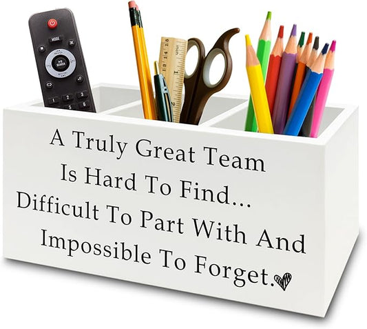 XPH Team Office Pen Pencil Holder Organizer for Desk, Team Appreciation Gifts for Employees, Gifts for Coworkers Women Men Wooden Box Sign for Home Office Desk Tabletop Decorations