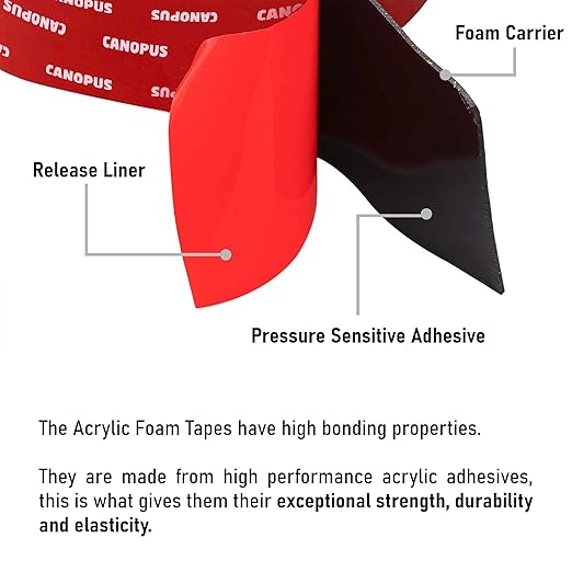 CANOPUS Double Sided Tape, 5952 Heavy Duty Mounting Tape, Strong Bond & Weatherproof Seal Strip for Automotive Mounting, Picture and Photo Frame, Poster, Craft, 2 in x 15 ft, Black, Made in USA