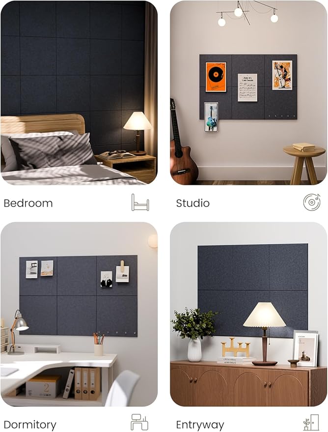 Fluxynara Large Felt Bulletin Board 36" x 24" Cork Board Alternative-6 Pack with 40 Safe Removable Adhesive Tabs, Cork Boards for Walls Cork Board for Home Office Classroom Pin Board-Navy Blue