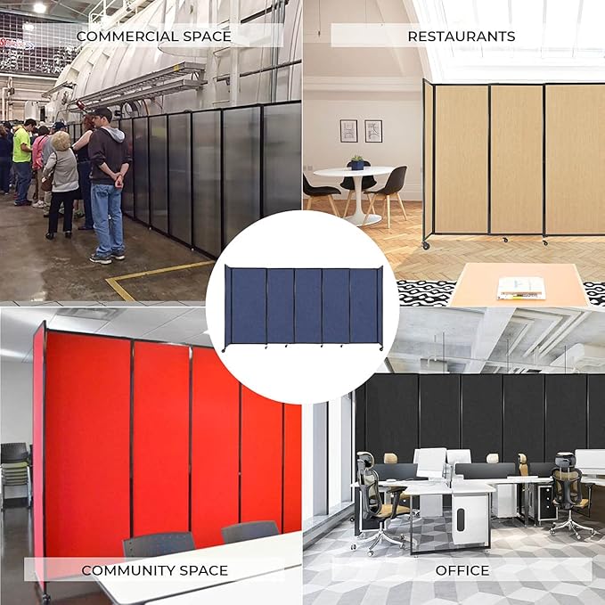 Versare Straightwall Sliding Portable Wall Partition | Freestanding Office Dividers | Locking Wheels | Temporary Room Separator | 7'2'' Wide x 4' Tall Ocean Fabric Panels