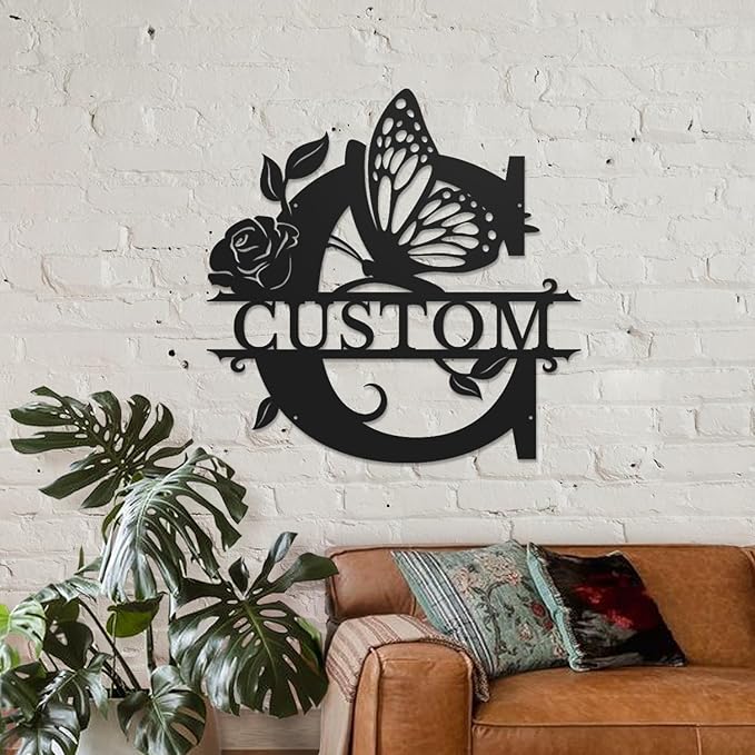 Personalized Custom Letter Name metal Signs,Custom Black Letter Monogram Wall Art Decor,Metal Signs Plaques Outdoor wall Decorative Signage (C)
