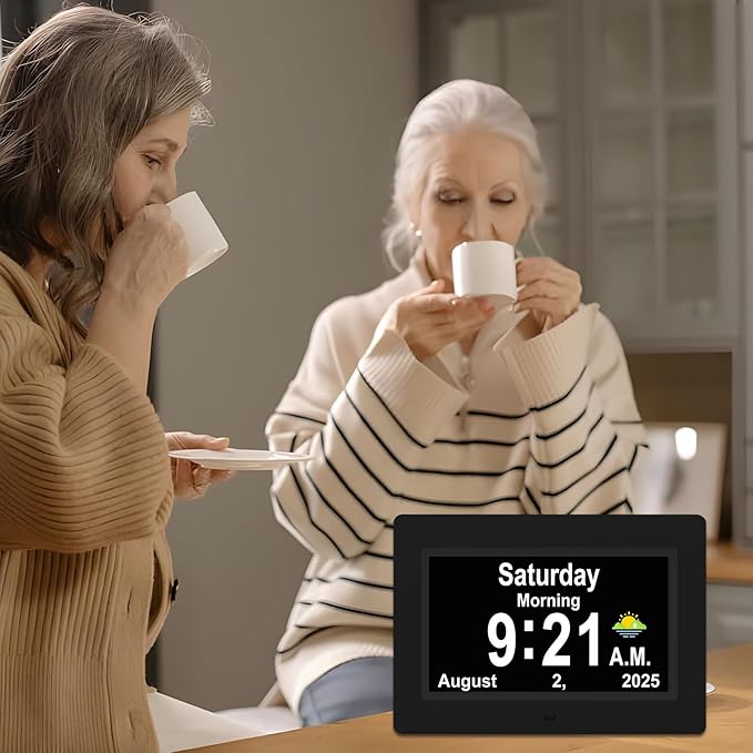 SSYA Dementia Clocks with Day and Date for Seniors,13 Alarms Custom Reminders, Extra Large Digital Calendar Clock for Elderly. (Black)