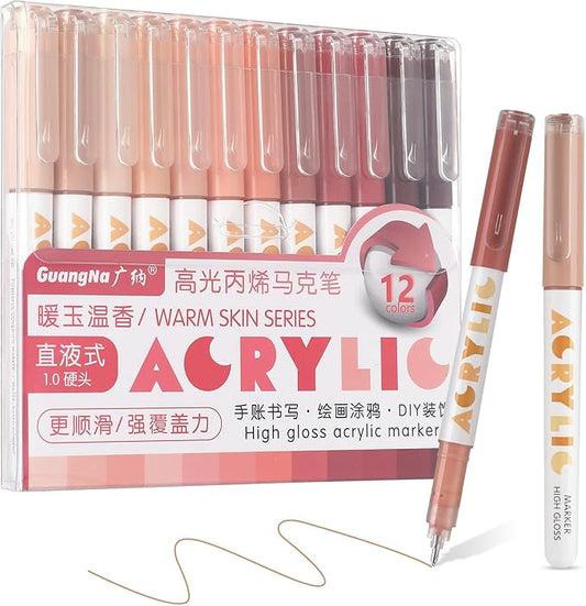 kander Acrylic Gel Pens, 12 Colors Highlighter Acrylic Gel Ink Pens with Bullet Tip,Strong Coverage, Large Ink Capacity, Multi-Purpose Paint Pens for Rock Painting, Crafts, DIY, Art Supplies