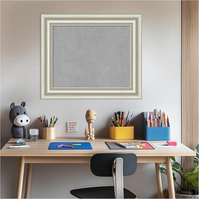 Amanti Art Silver Framed Magnetic Board 22x26 Small Vision Board for use with Magnets, 100% Metal Sheet to Display Items as Office Decor or for Home Organization in mudroom, Kitchen or Kids Room