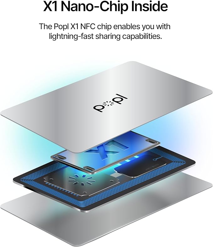 Popl Smart NFC Business Card - Sleek Modern Digital Business Card w/Instant App-Free Sharing - Customizable NFC Cards Compatible w/iPhone & Android (Silver)