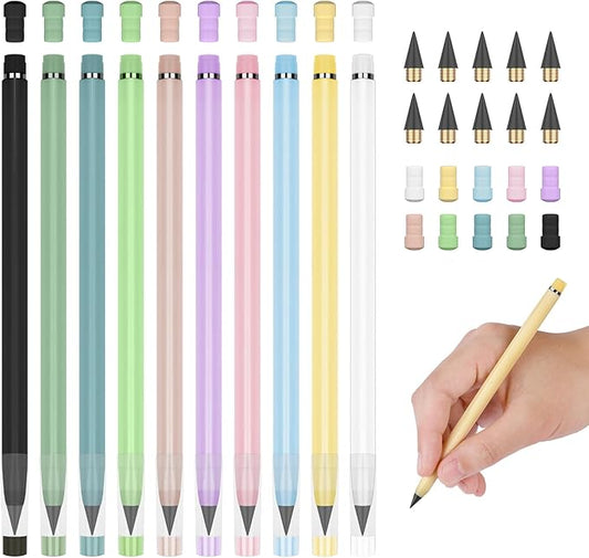 HOTUT Infinity Pencil,10PCS Inkless Pencil Forever Pencils with 10 Replaceable Nibs and Extra Erasers, NO-Sharpening Pencils for Students for Writing Drawing Home Office School Supplies