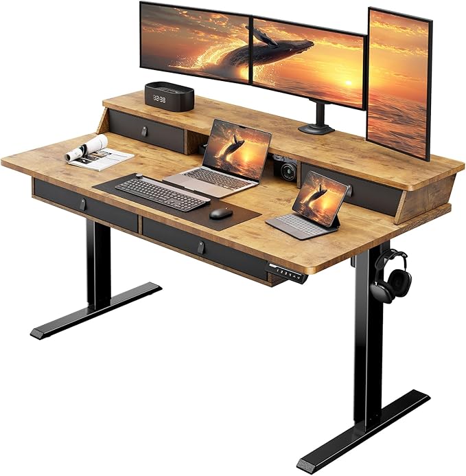 ErGear Electric Standing Desk with 4 Drawers, Height Adjustable Desk with Storage, C-Clamp Mount Compatible, Computer Home Office Table with Cable Management Tray