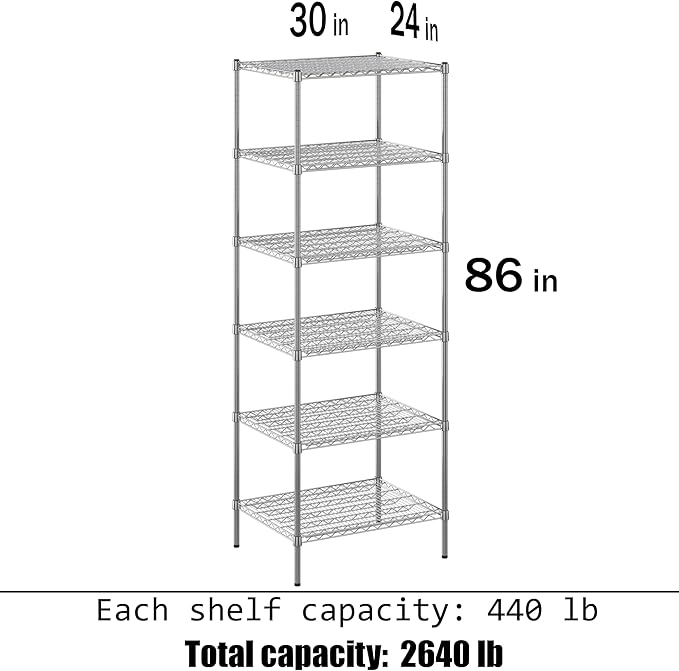 Regal Altair 24" Deep x 30" Wide x 86" Height Wire Shelving Kit | 6-Tier | NSF Commercial Storage Rack Unit