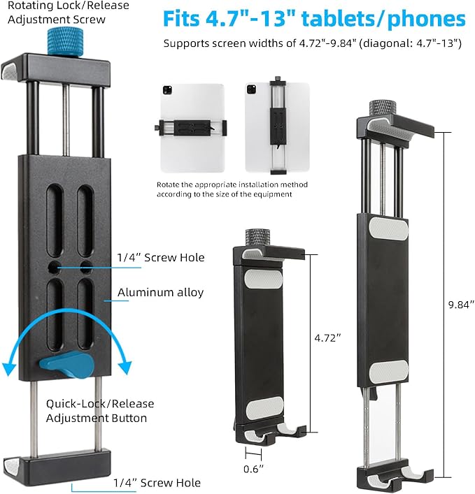 Aluminum Magnetic Tablet Holder Mount for iPad Stand, Fits Metal Surfaces | Universal Stand for Fridge, Vehicle, Cabinet, Whiteboard | Compatible with 4.7-15 inch iPad, e-Readers and Smartphones