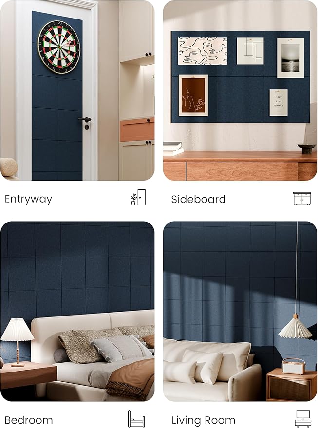 Bumusty Large Cork Board Alternative-36 x24 Felt Bulletin Board Tiles, with 30 Pushpins, 40 Adhesive Tabs, 6-Pack Slat Wall Paneling, Cork Boards for Office Push Pin Board Felt Board-Navy